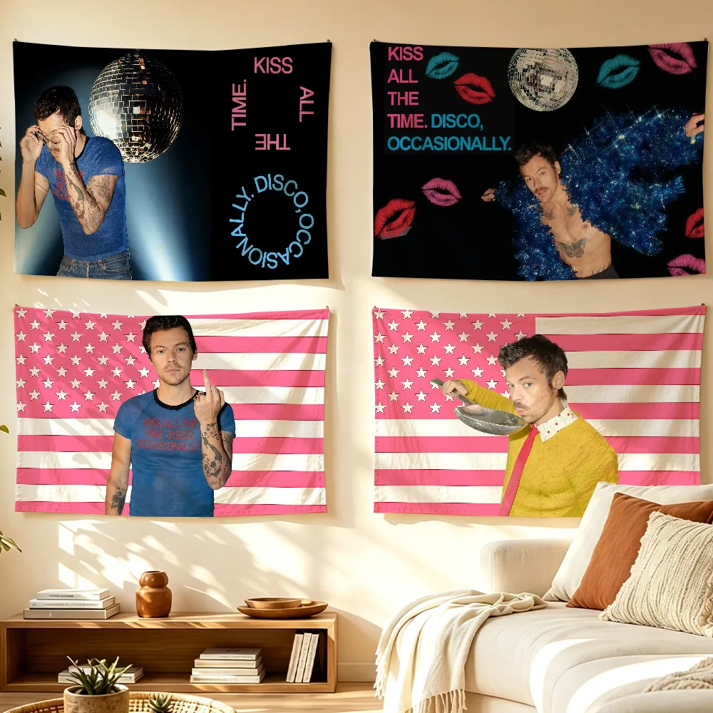 Singer H-Harry S-Styles-S Kiss All the Time flag Room Decoration Wall Tapestry Hanging Aesthetic Bedrooms Advertising Banner