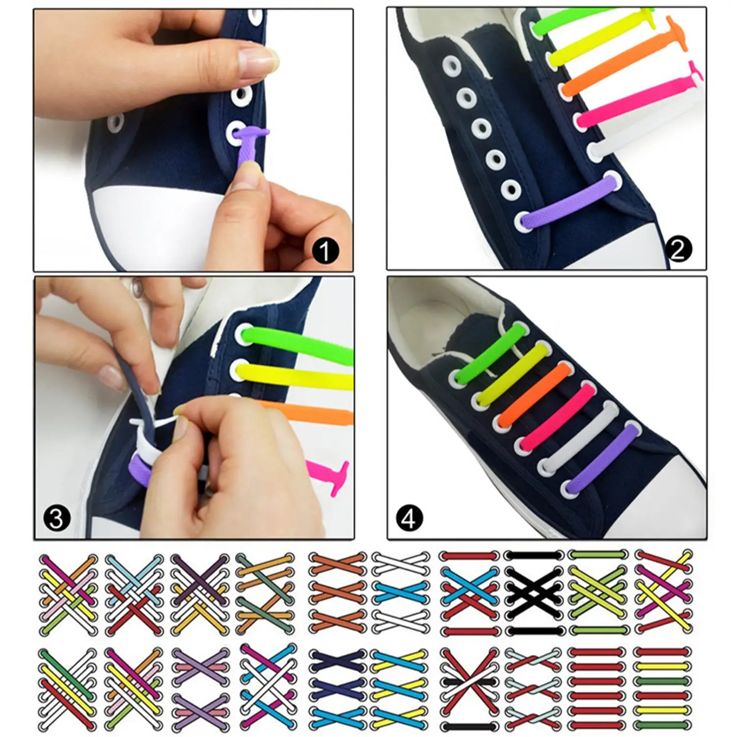 Silicone Shoelaces No Tie Shoelaces 4 Colors Elastic Lace Shoelace Creative Lazy Silicone Laces Rubber Lace
