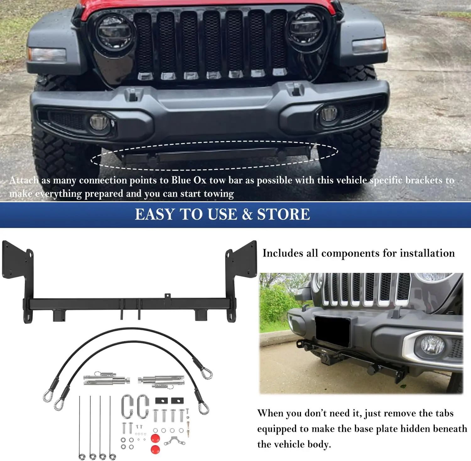 TML BX1139 Base Plate Replacement for Blue OX fit for Jeep Wrangler JL JLU Unlimited 2018-2023 All Models with Standard Bumper