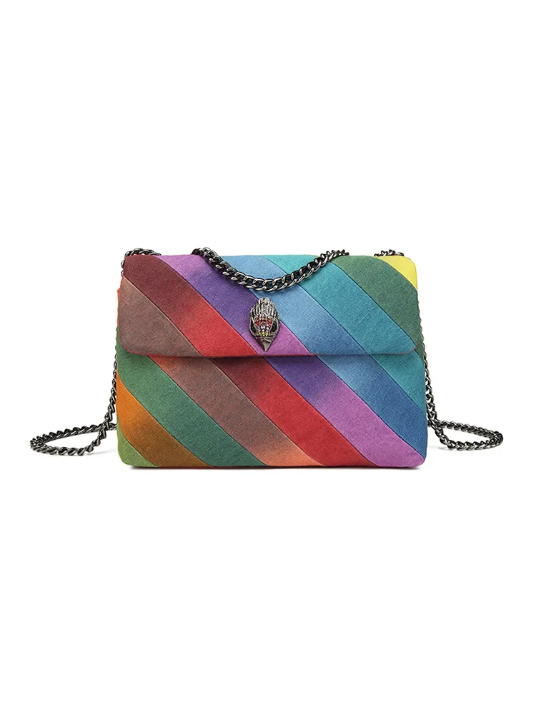 

KURT GEIGER LONDON Women's Bag Canvas Splicing Chain Shoulder Messenger Fashion Trendy Ladies Zip Letter Rainbow Eagle Head Bag