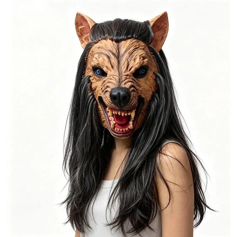 デラックス狼男マスクコスプレ動物獣狼フルフェイスラテックスマスクハロウィンカーニバルドレスアップパーティーコスチューム小道具