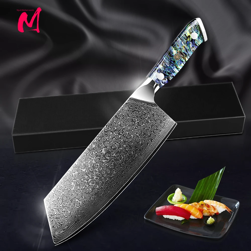 

Damascus Steel Chinese knife 7.5" VG10 67 Layers Japanese steel Cleaver Slicing Damascu Knife Lasting Sharp Abalone shell handle