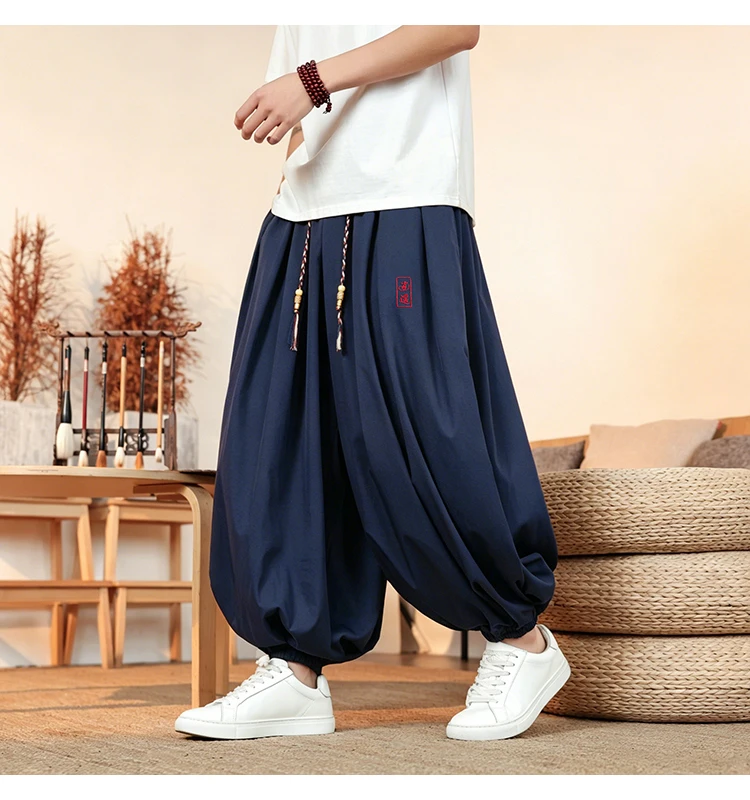 Plus Size 8XL Pants Men Summer Ice Silk Thin Lantern Pants Men Fashion Loose Breathable Casual Comfortable Wide Leg Trousers Men