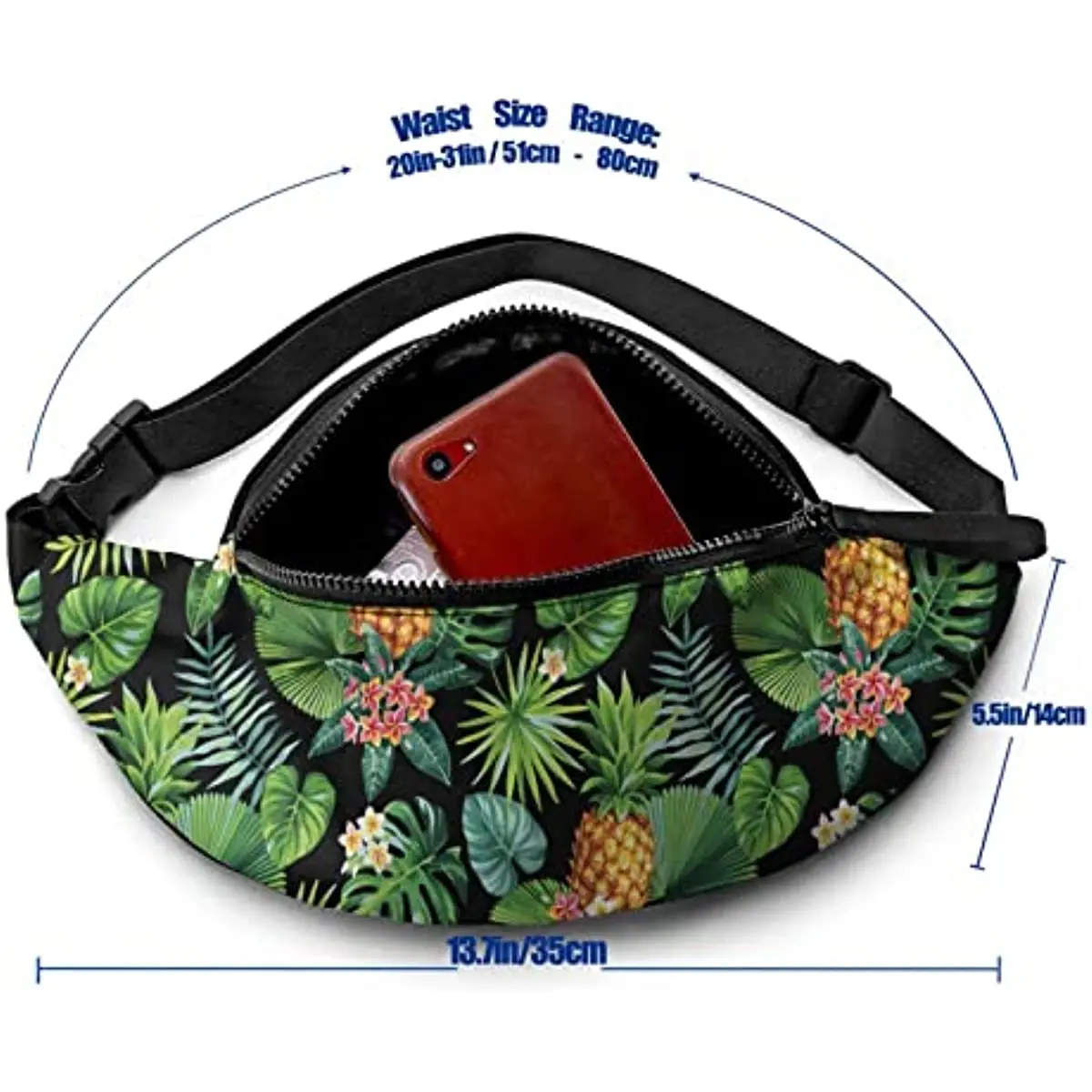 Hawaiian Pineapples Fanny Pack for Men Women Adjustable Belt Waist Pack Bag Fashion Hip Bum Bags for Outdoor Running Workout