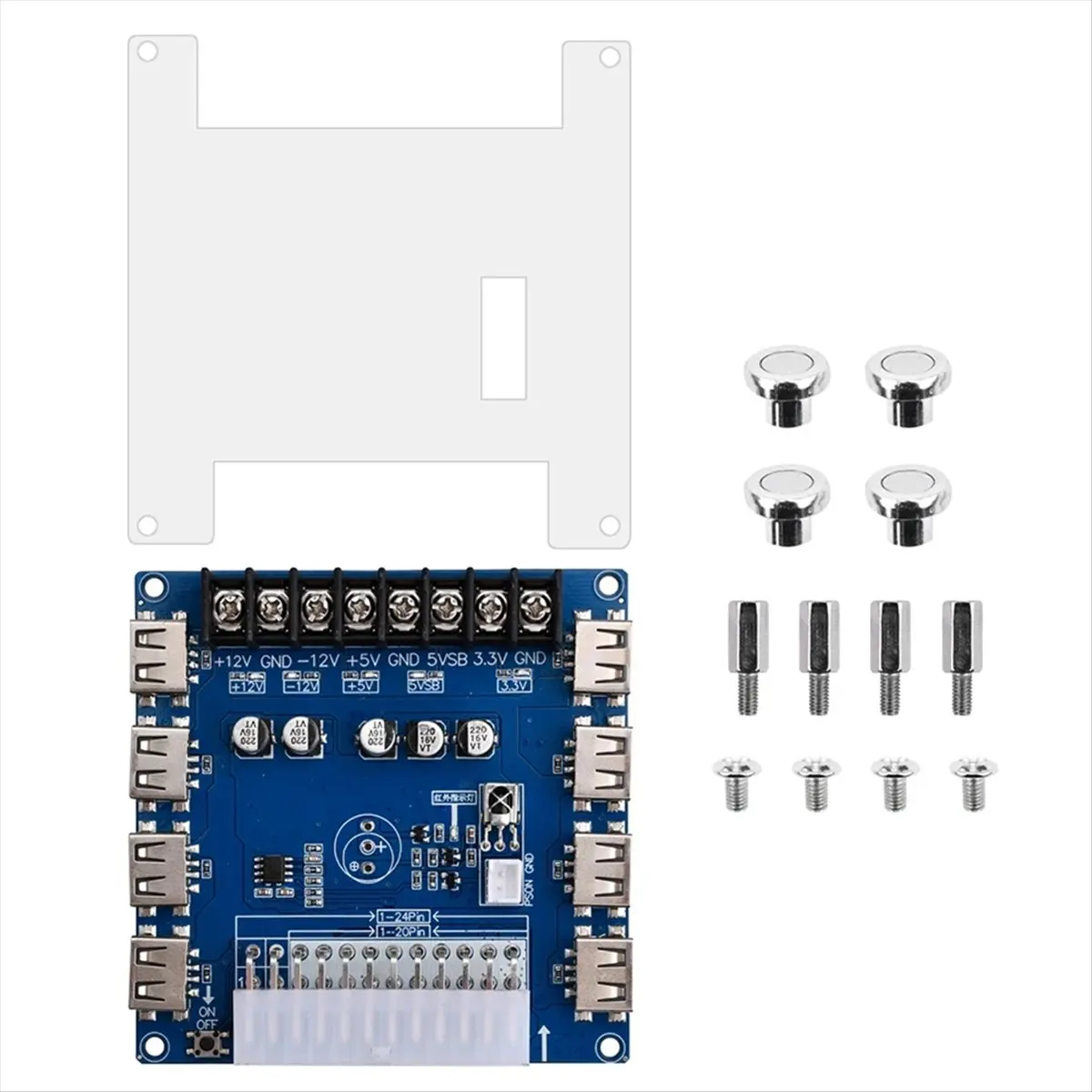 (DT93) 20 Pin/24 Pin ATX Power Supply Breakout Board 5V/2A USB Charging Desktop Chassis Power Supply Adapter Board, B