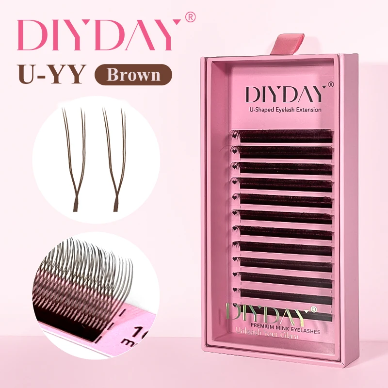 DIYDAY U-shaped YY Brown Eyelashes Premium PBT BASF YY Dark Brown Faux Eyelash Extension Double Layer UY False Mink Eye Lashes