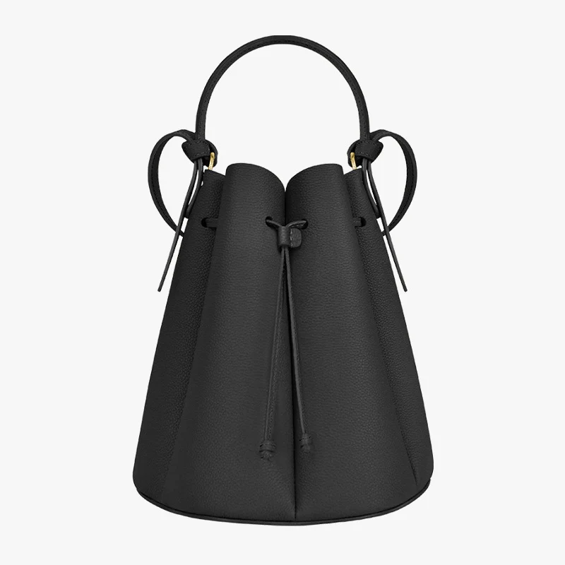 

French style niche commuting leather women's bag, casual hand-held petal shoulder crossbody bag, bucket bag