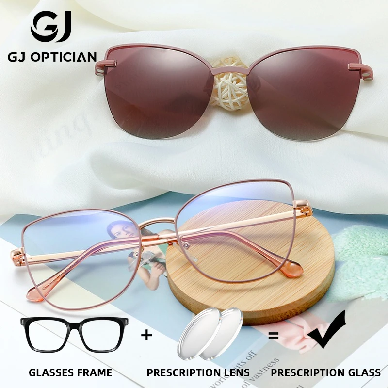 

GJ OPTICIAN для отдыха, поляризационные солнцезащитные очки с магнитным зажимом, модные женские металлические очки с защитой от синего света, оптические очки по рецепту