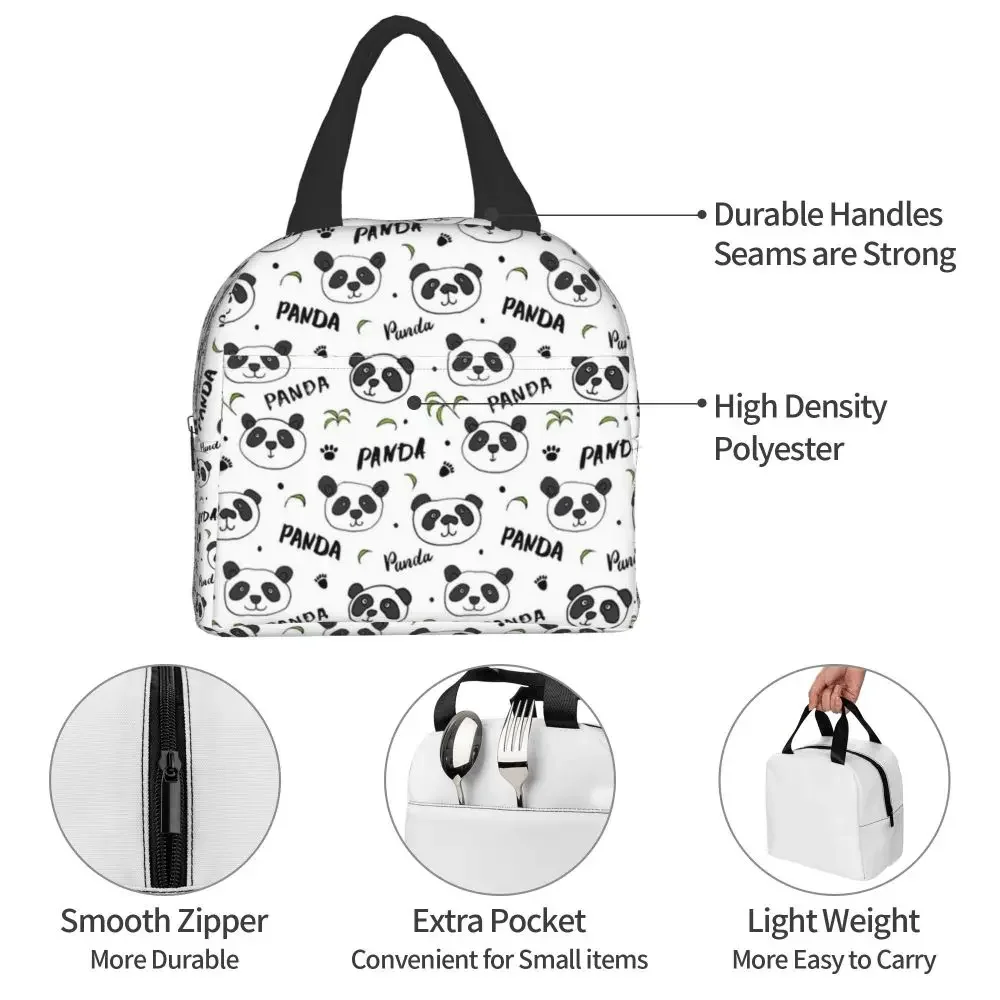 Cute Panda Bear Portable Lunch Box for Women Waterproof Thermal Cooler Food Insulated Lunch Bag Kids School Children Work Picnic