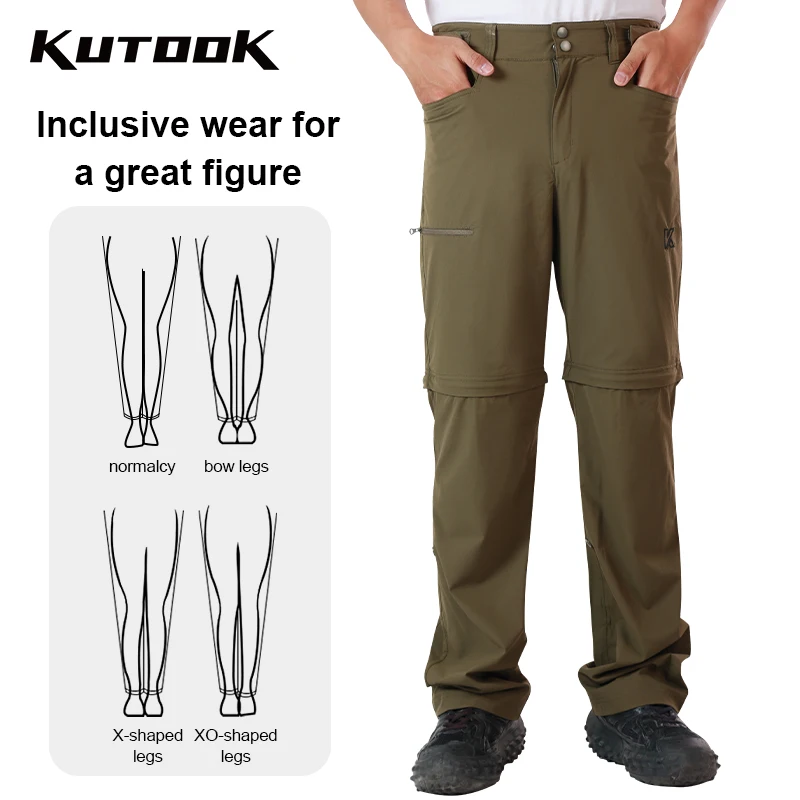 KUTOOK New Men's Outdoor Hiking Pants Shorts and Trousers All-in-one Camping Portable Quick-drying Sports Pants