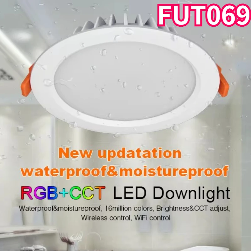 Miboxer 2.4G RGB+CCT 15W Dimmable LED Downlight FUT069 IP54 Waterproof spot light AC86-265V Round Reccessed Light For Bathroom