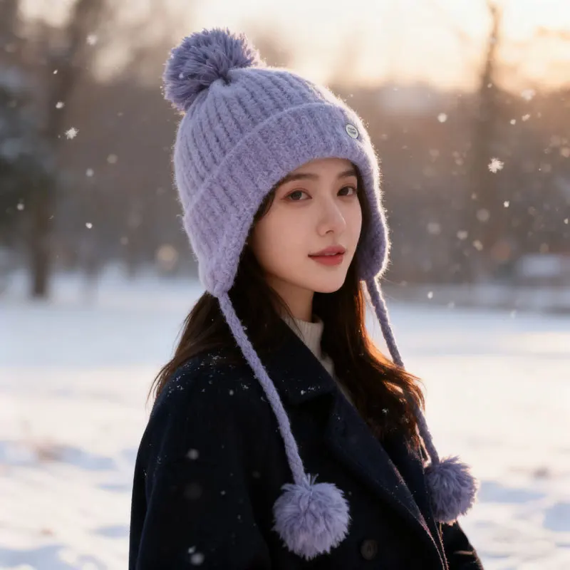 1 قطع الشتاء أزياء محبوك قبعة دافئة السفر في الهواء الطلق التزلج ركوب الدراجات اليومية مطابقة قبعة الزخرفية عارضة