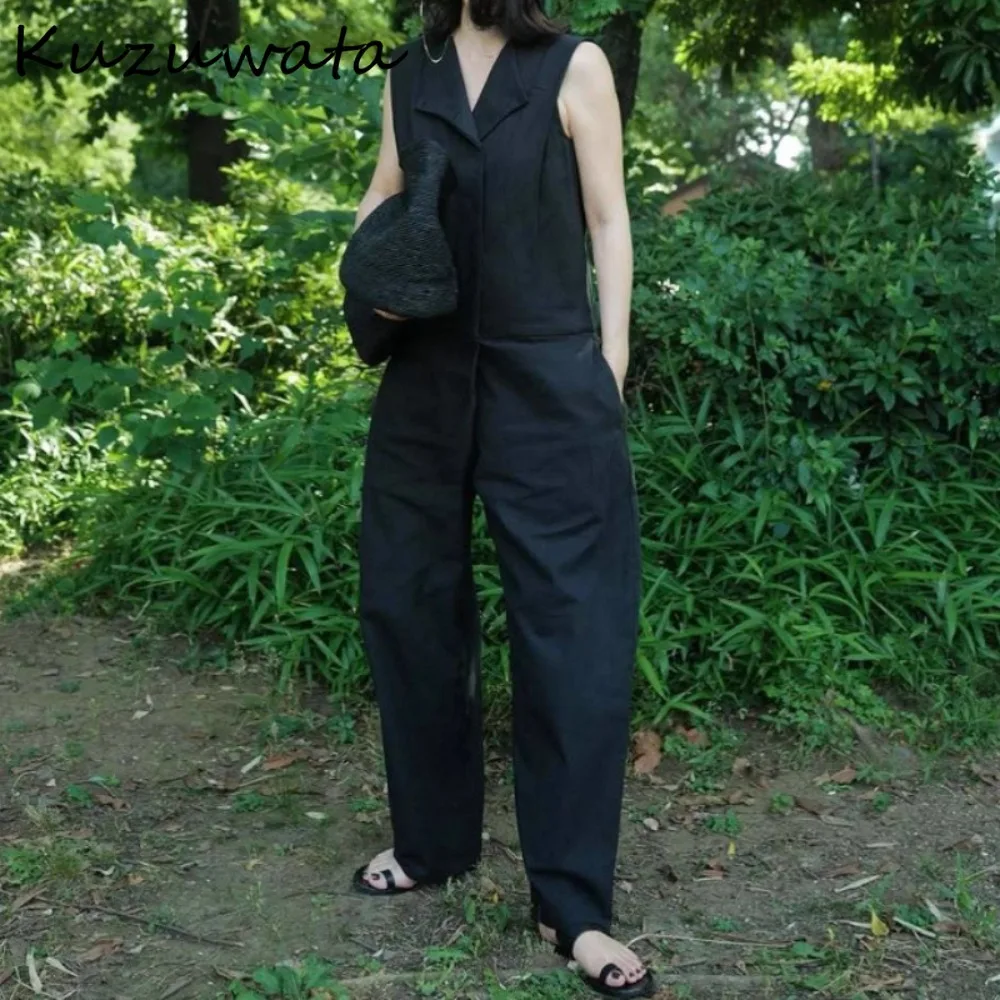 

Kuzuwata Elegant Commuter Casual Jumpsuit Solid Slim High Street Advanced Moda Romper Japan Minority Mid-length Wid Leg Pants