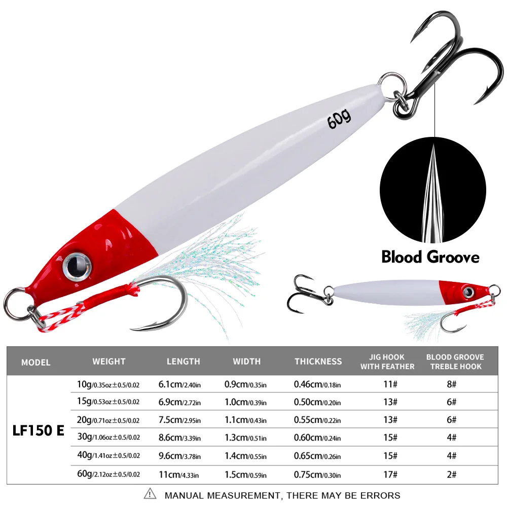 PROBEROS 1 Stück Metall-Jig, 10 g, 15 g, 20 g, 30 g, 40 g, 60 g, langlebiger bionischer Hartköder mit realistischem Design – perfektes Meeresangelzubehör