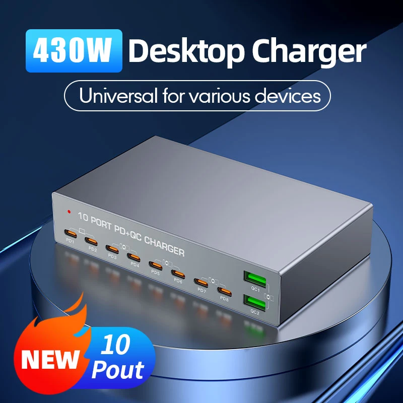 

430W USB C GaN Charger 100W PD PPS QC3.0 Multiport Station For iPhone 15 16 17 For 3 Laptop Macbook Pro Tablet Fast Charging