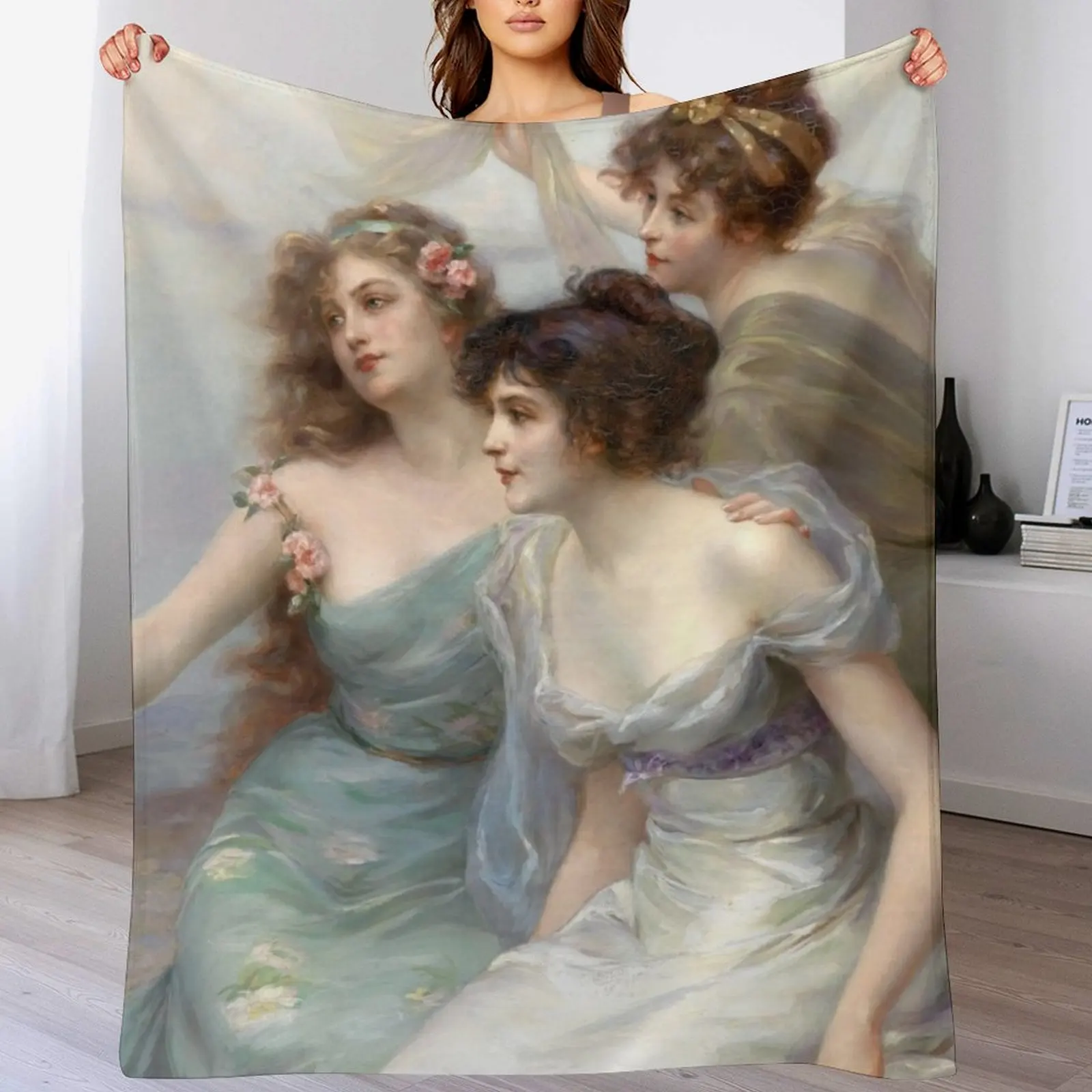 

Detail of The Three Graces by Edouard Bisson Throw Blanket Custom Moving Blankets