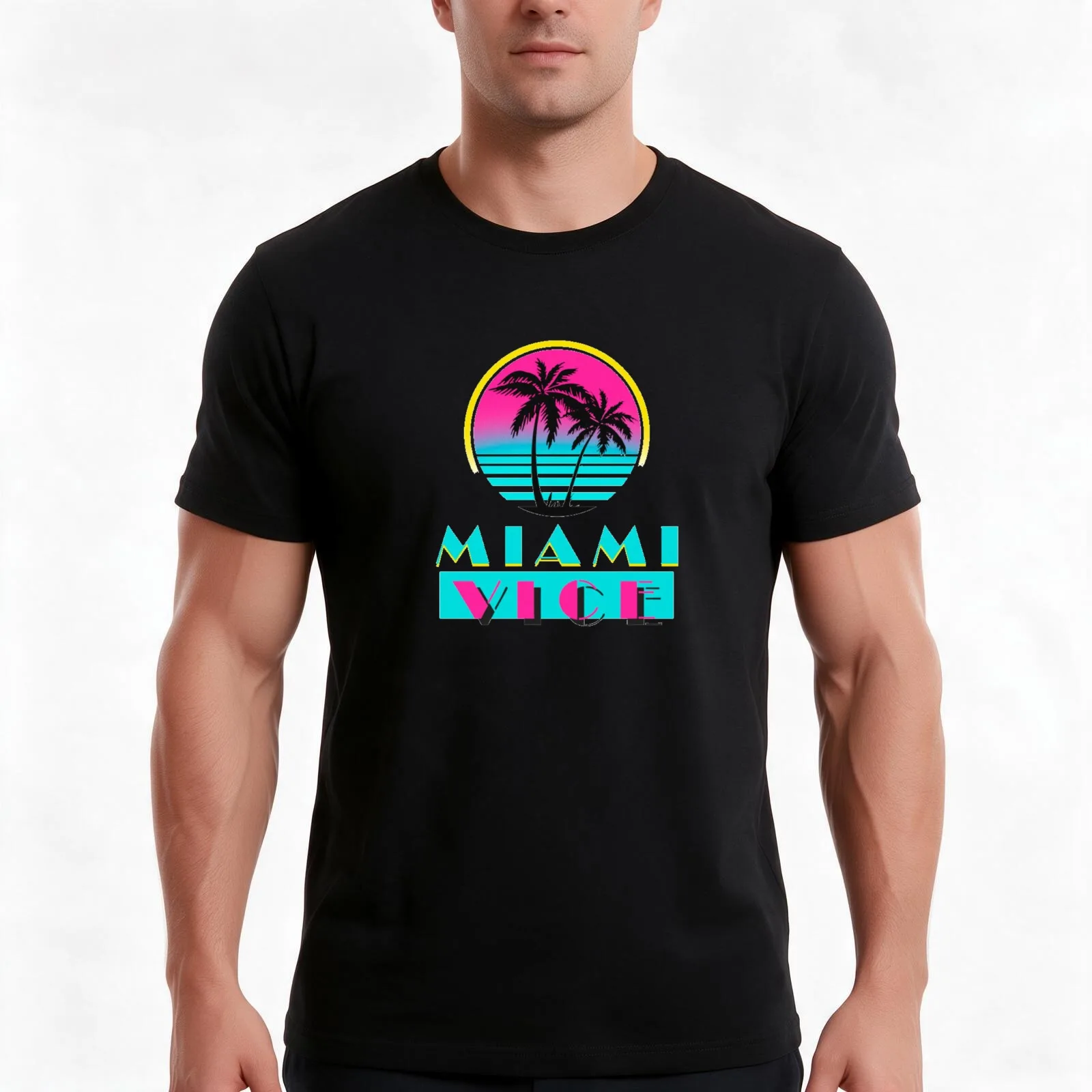 Miami Vice T-Shirt Summer Casual Cotton Tee Oversized Streetwear Tops Vintage Graphic Print Loose Fit Short Sleeve