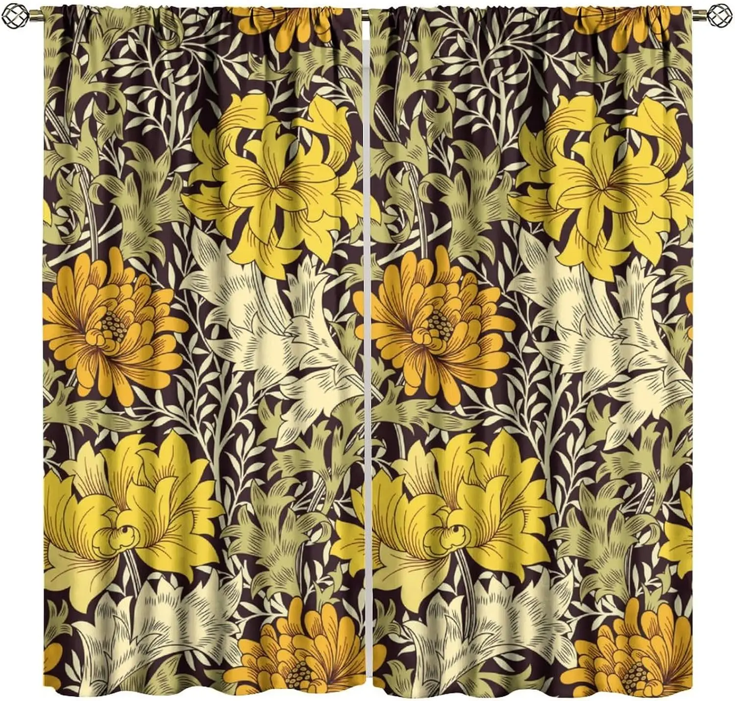 Luxury Floral Damask Curtain Panels Gold Botanical Prints Drapes for Living Room Bedroom Window Coverings Decor