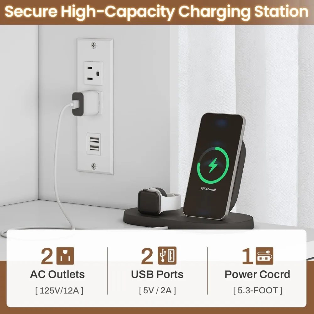 خزانة ملفات قابلة للقفل بدرجين مع محطة شحن، ورف كتب، وحروف تناسب، وقانوني، ومقاسات A4، وخزانة ملفات خشبية