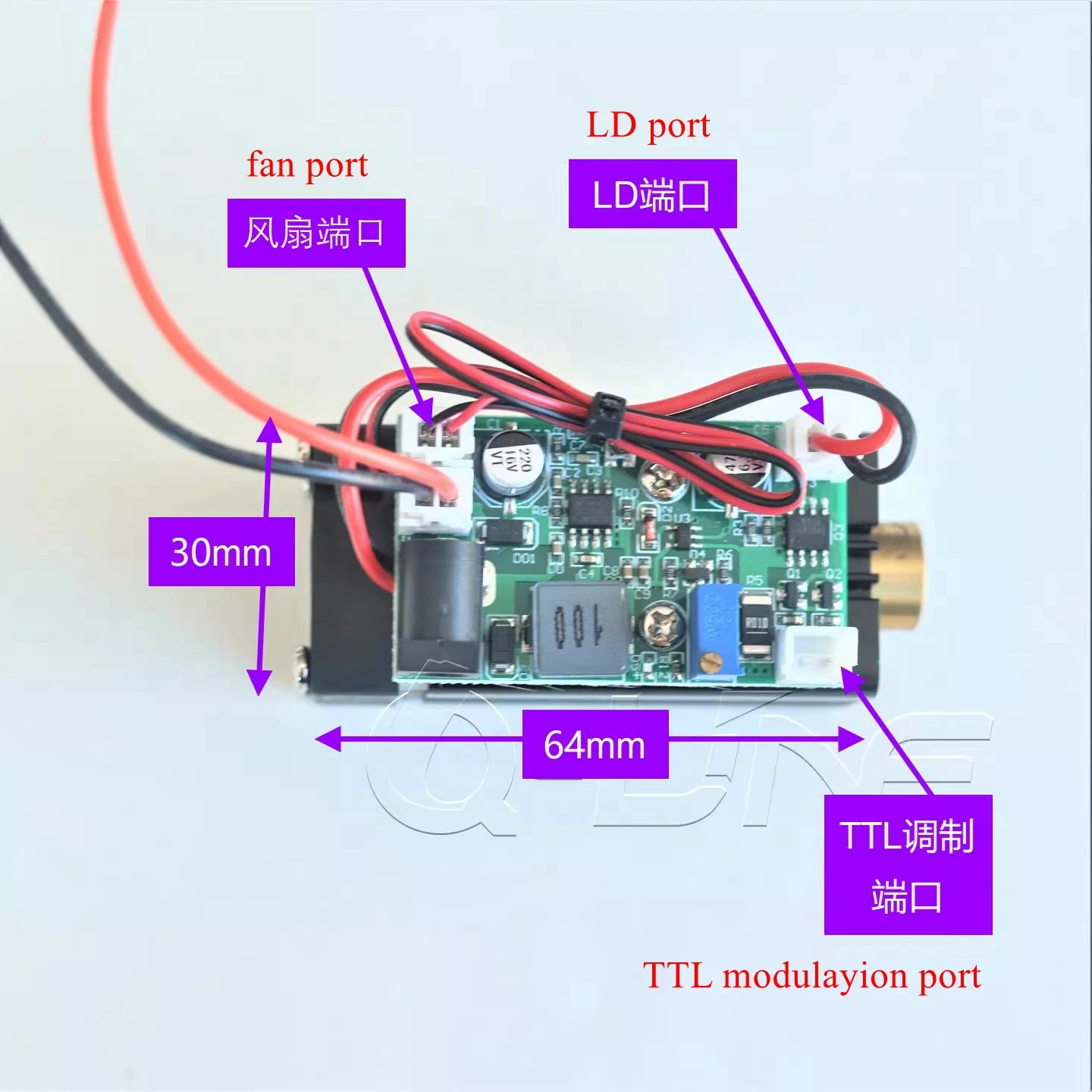

DC 12V 420nm 2W Powerful Purple Blue Light Laser Diode Module 30x69mm TTL