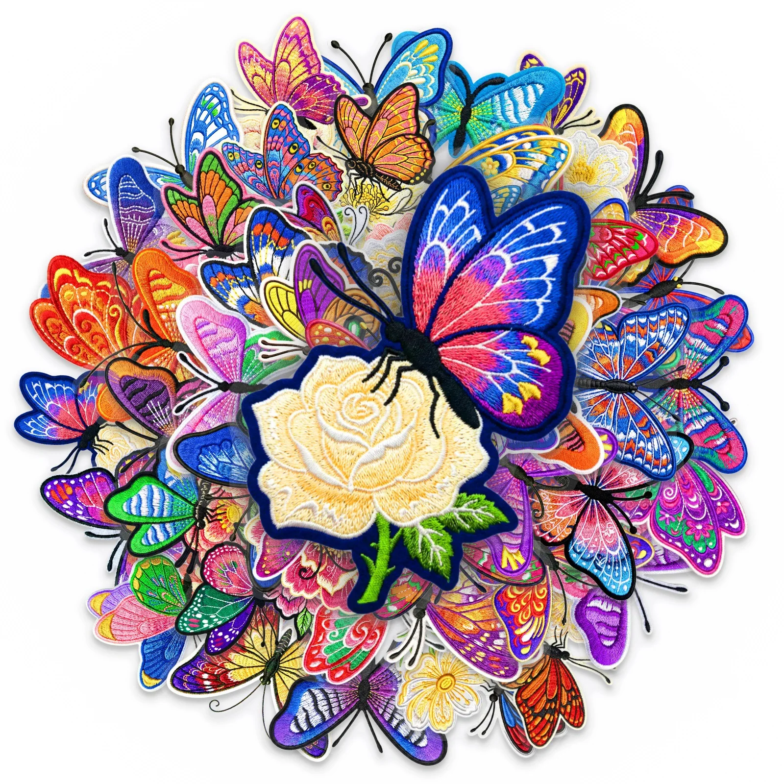50Pcs Embroidery Butterfly PET Transparent Stickers Ins Style Shiny Imitation Butterfly Floral Waterproof Journal Decor Decals