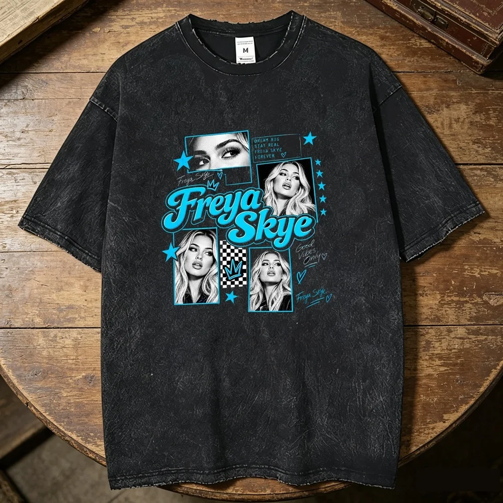 Freya Skye Vintage Washed cotton teen Colorful 80s Pop Culture Graphic anime top tees Y2k Retro Pastel Graphic Digital graphic