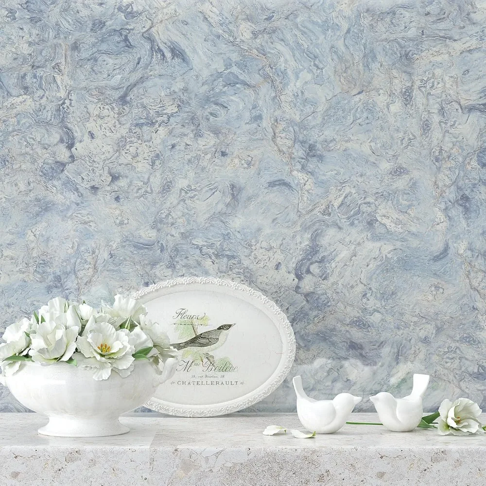 Papel de bancada de mármore azul, casca e bastão à prova d'água, 32x354 polegadas, revestimento decorativo autoadesivo para contadores de cozinha