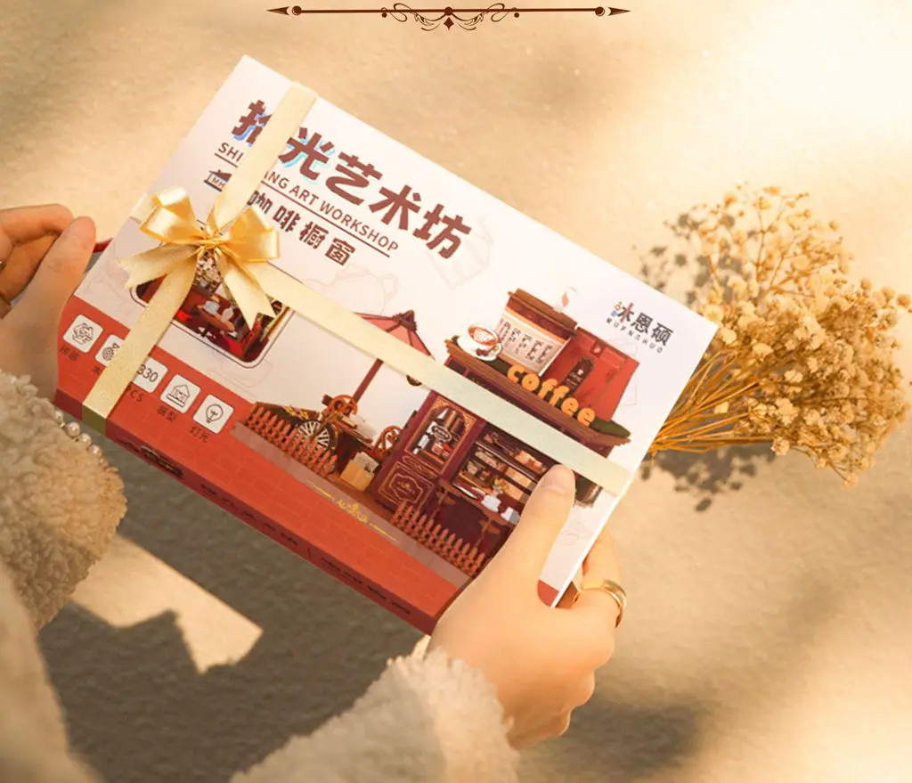 Carillon per vetrina per caffetteria - Carillon per mini casa assemblato a mano fai-da-te, squisito regalo di compleanno per ragazze