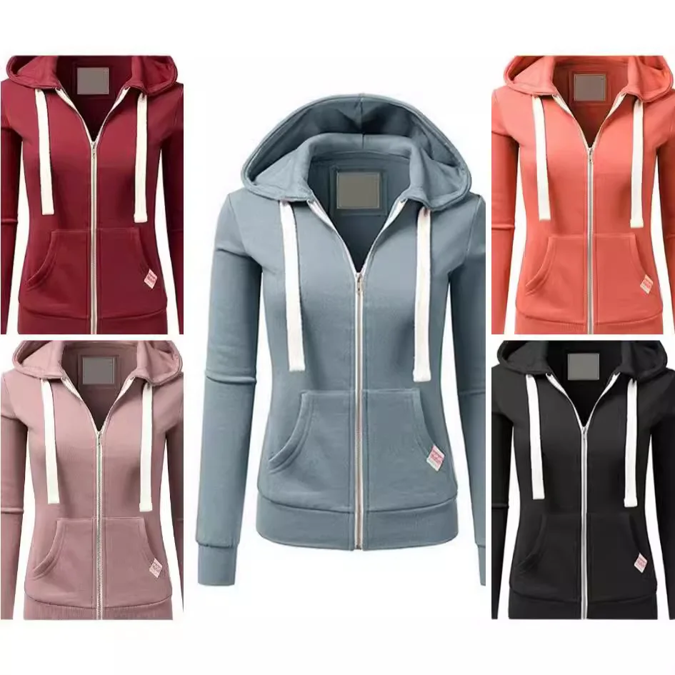 

2025 Women's Personality Sports Cardigan Zipper Hooded Sweater Jacket Splicing Hooded