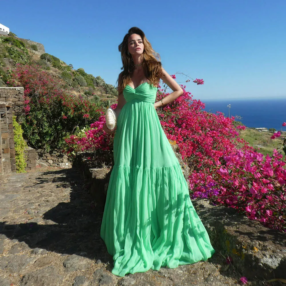 

Msikoods Green Strapless Prom Dresses Summer Evening Gown Sweetheart Gala Dress Ruched Vacation Party Beach Dress Customized