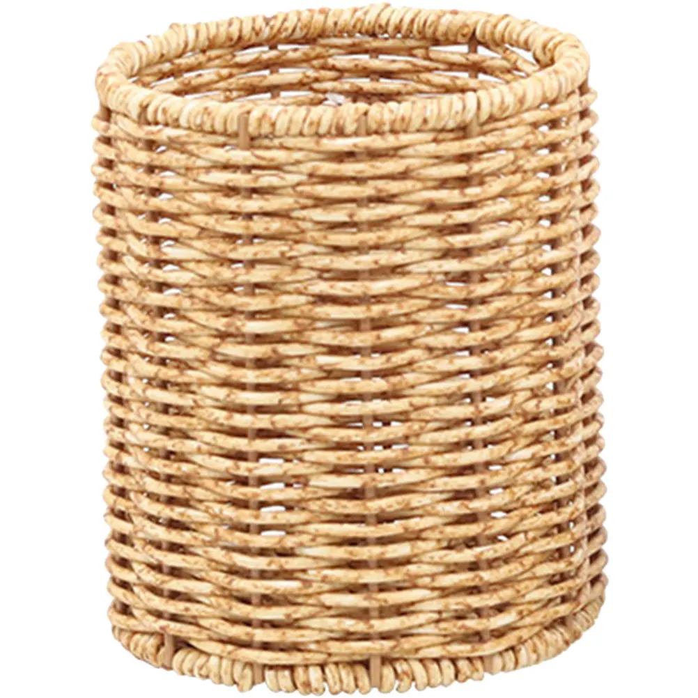 Woven Imitation Rattan Pen Cup for Desk Pencil Holder Pen Pot Storage Bin Office Desktop Organizer Multifunctional Stationery