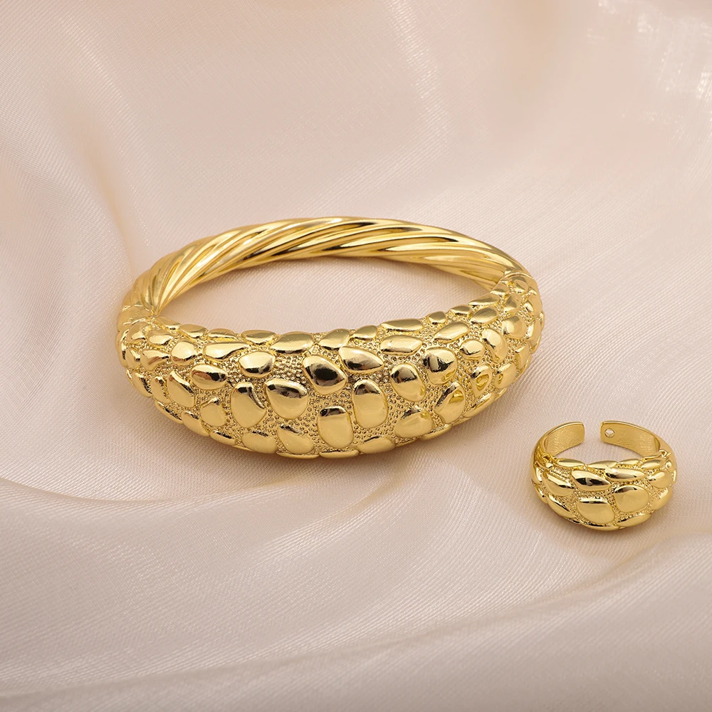 African Luxury Elegant Crocodile Spot Bracelet Ring Set Punk Bridesmaid Jewelry Banquet Wedding Dress Anniversary Party Gift