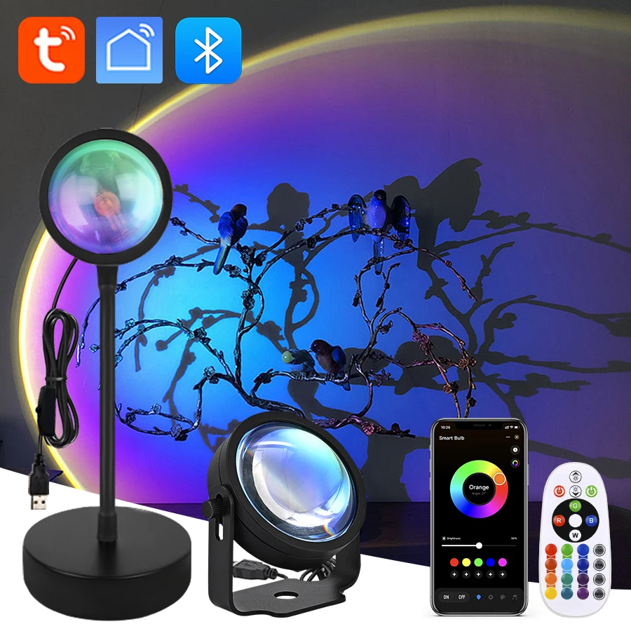 Tuya Smart Led Sunset Projector Lamp Smart Life App IR Remote Control RGB Atmosphere Spotlight Night Light for Party Photography