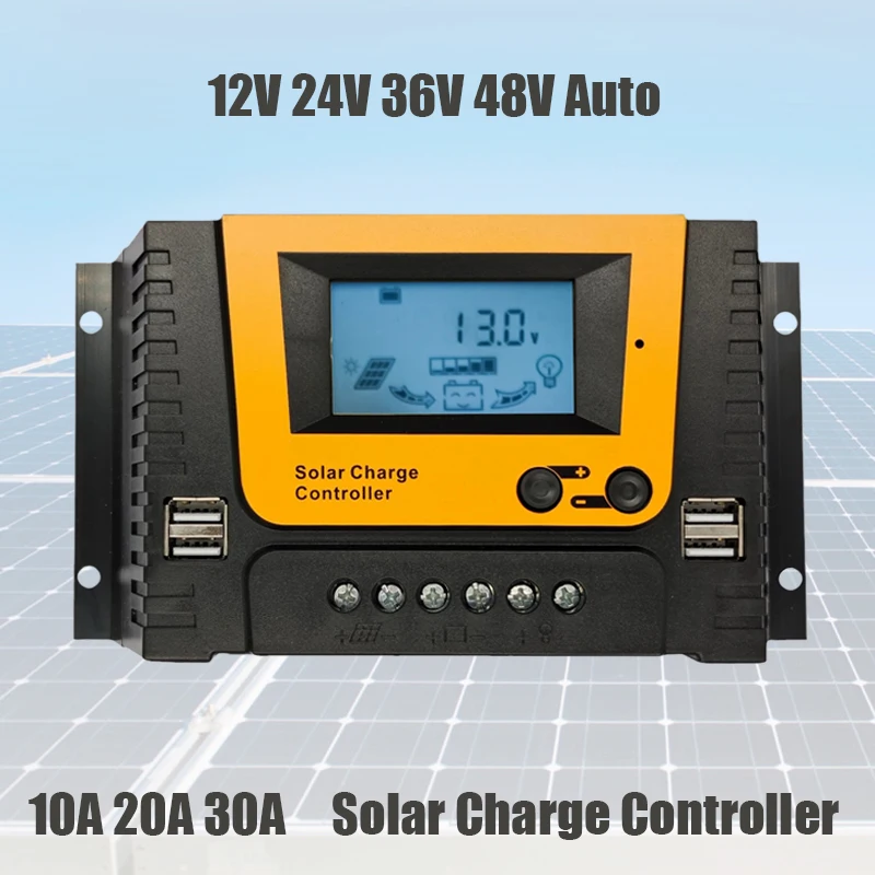 

Solar Panel Controller 10A 20A 30A 12V24V Auto Battery Charge Regulator 100VDC PWM Controller LCD Dual USB for PV Home