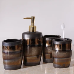 Retro Bathroom Four-piece Ceramic Wash Kit Toilet Hand Soap Bottle Home Bathroom Accessories Set Toothbrush Cup Mouthwash Cup