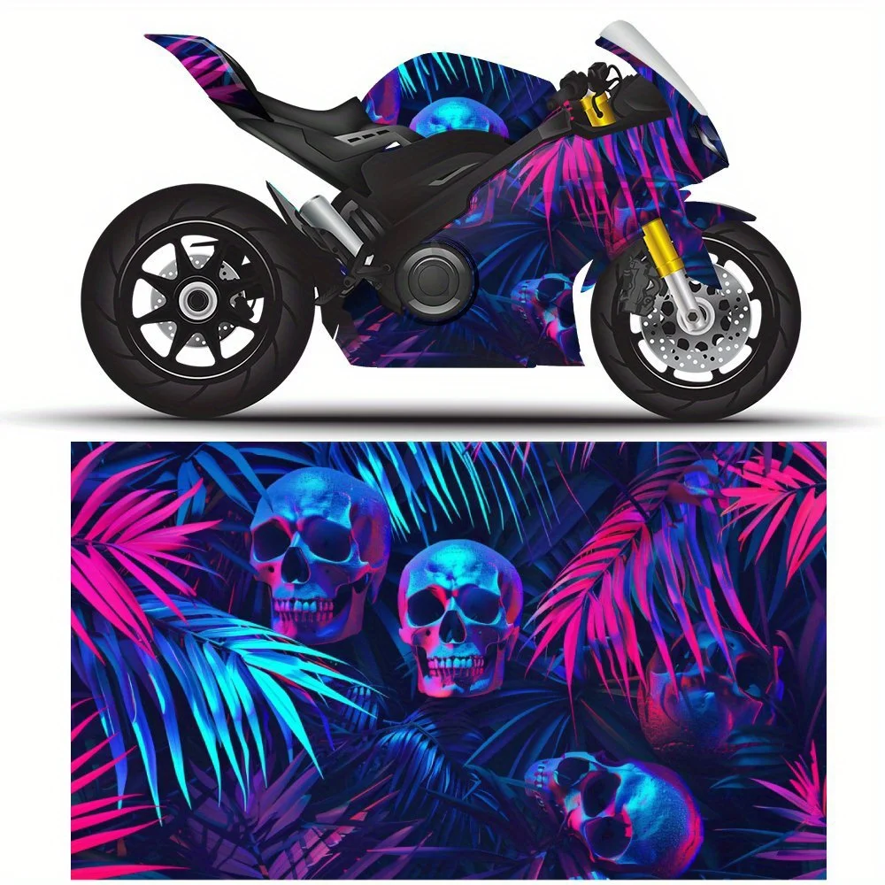 

Neon Skull and Palm Motorcycle Decal, Motorcycle PVC Protection Film, Waterproof Self-Adhesive Dust Proof Vinyl, DIY Easy Instal