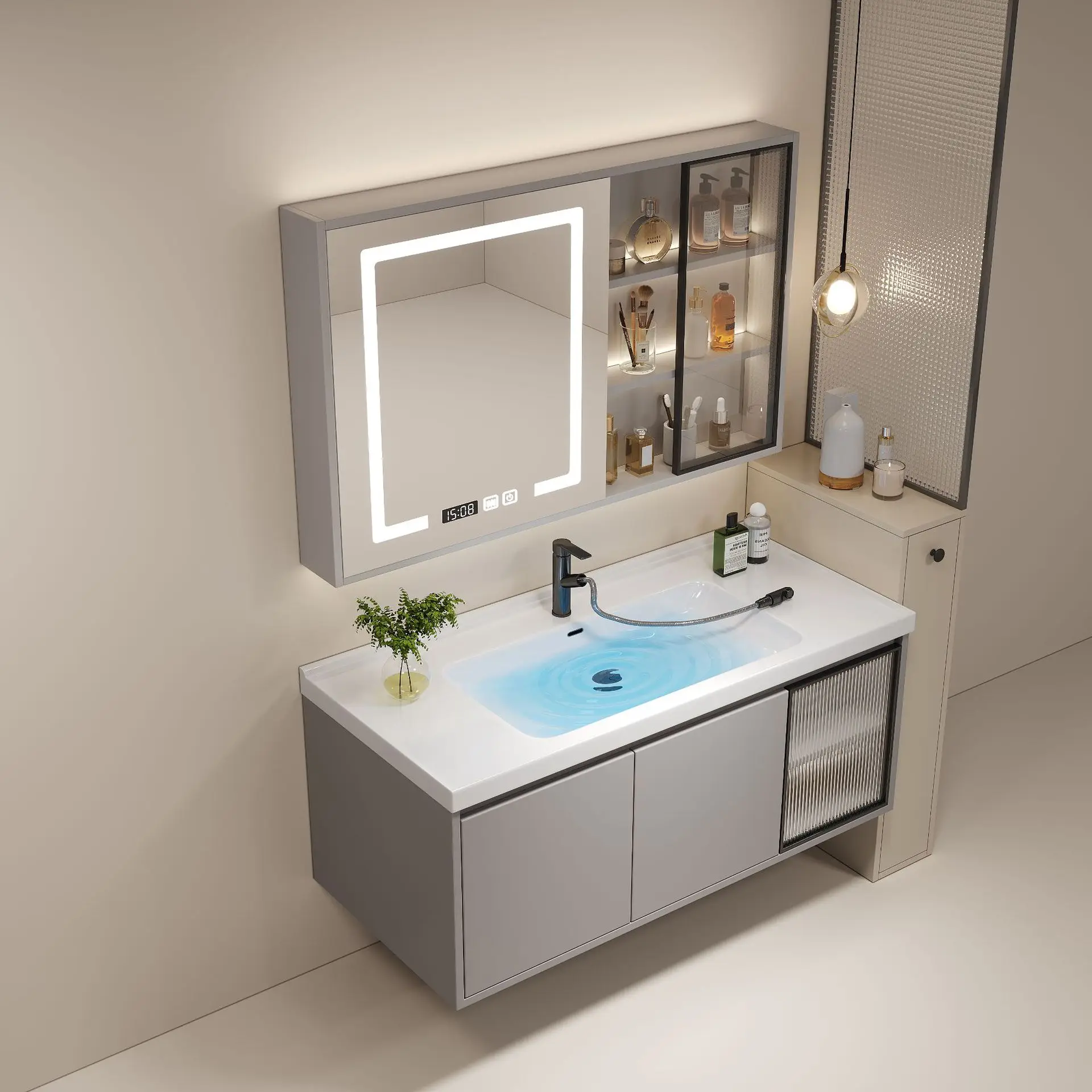 

Light Luxury Simple Smart Mirror Cabinet Bathroom Cabinet Ceramic Washbasin Cabinet Combination Integrated Basin Toilet