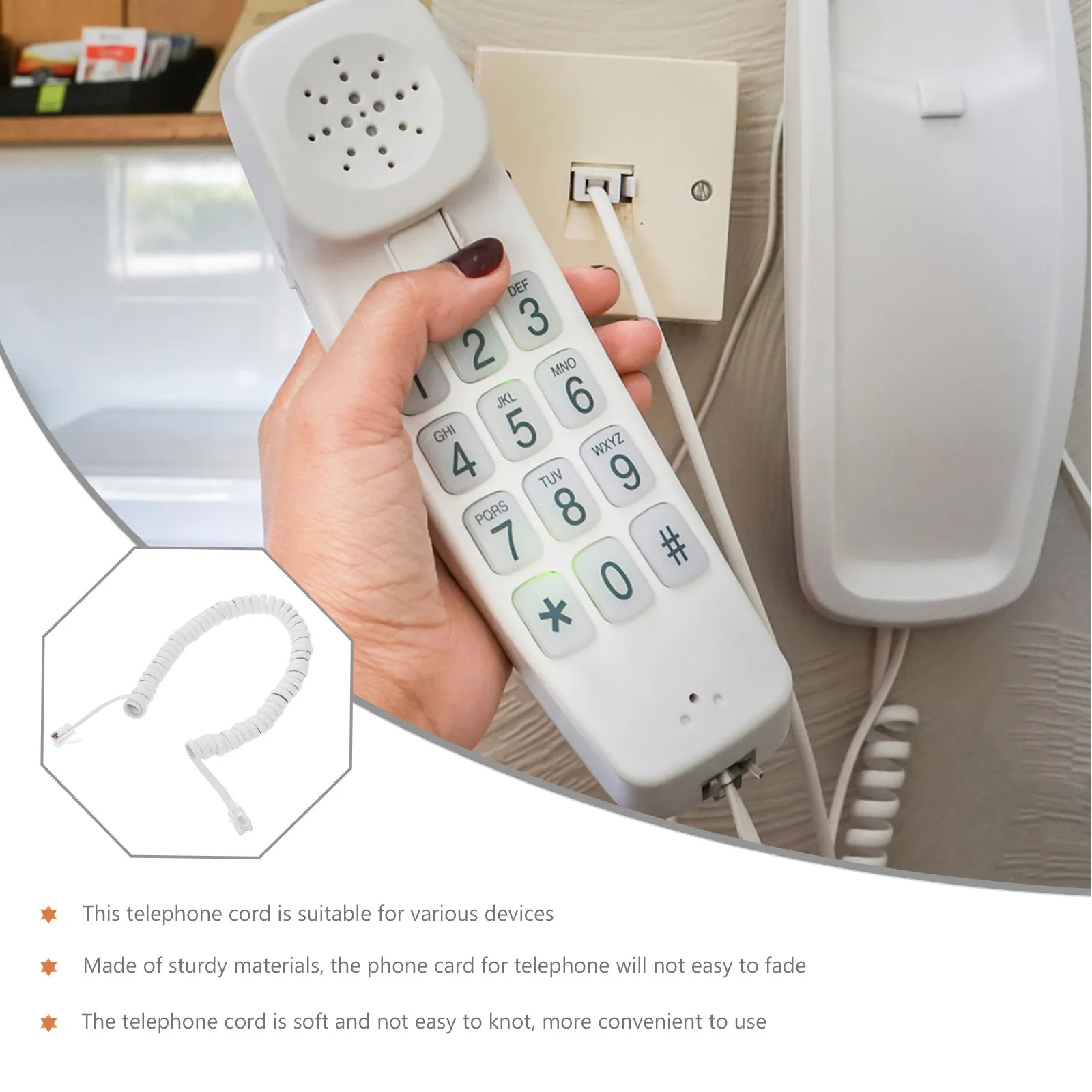 2 pcs Telephone Cord Coiled Line Cable Landline RJ11 Halloween Christmas New Year Landline Phones Cords Office Worker Stable