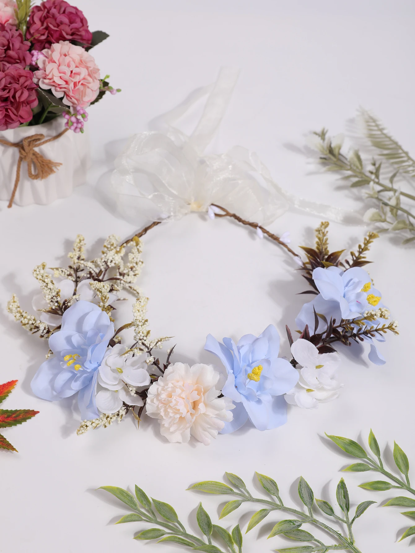 Forest style bride headwear, fairy beautiful pastoral style flower hair accessories, wedding dress, sweet floral garland accesso