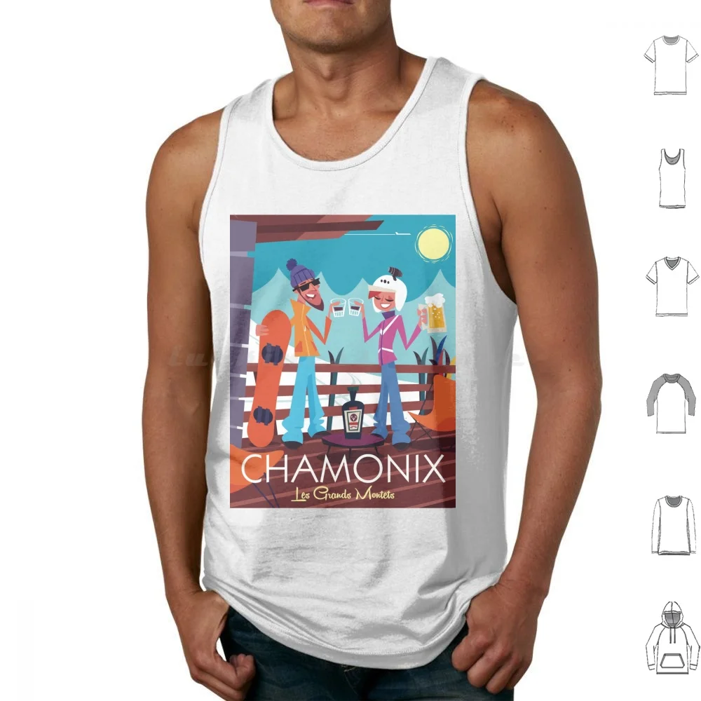 Chamonix Les Grands Montets Poster Tank Tops Vest Sleeveless Chamonix Grand Montets Snow Snowboarders Apres Drinks Savoie