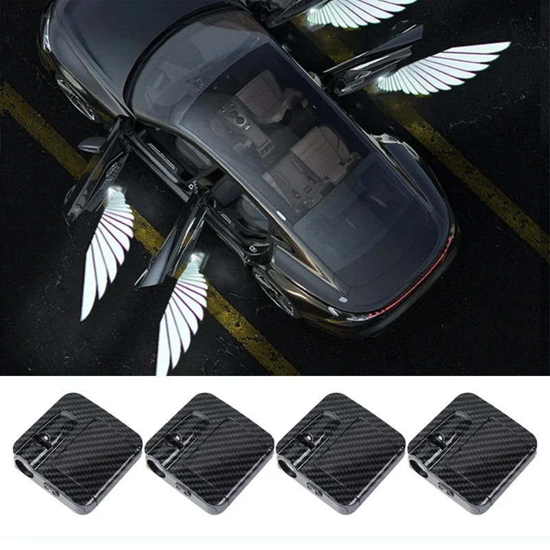 2/4pcs Car Angel Wings Wireless Car Door Welcome Courtesy Shadow Projector Lamp LED HD Logo Light Cars Accessories