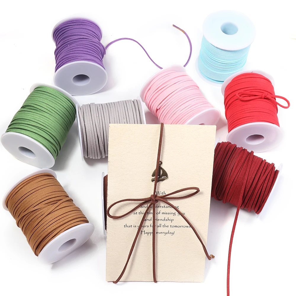 50 Yards 2,6 mm flache Kunstwildlederschnur Lederschnur Faden Samtschnur für Schmuckherstellung Quasten Armband Halskette DIY Bastelarbeiten – Detail 6