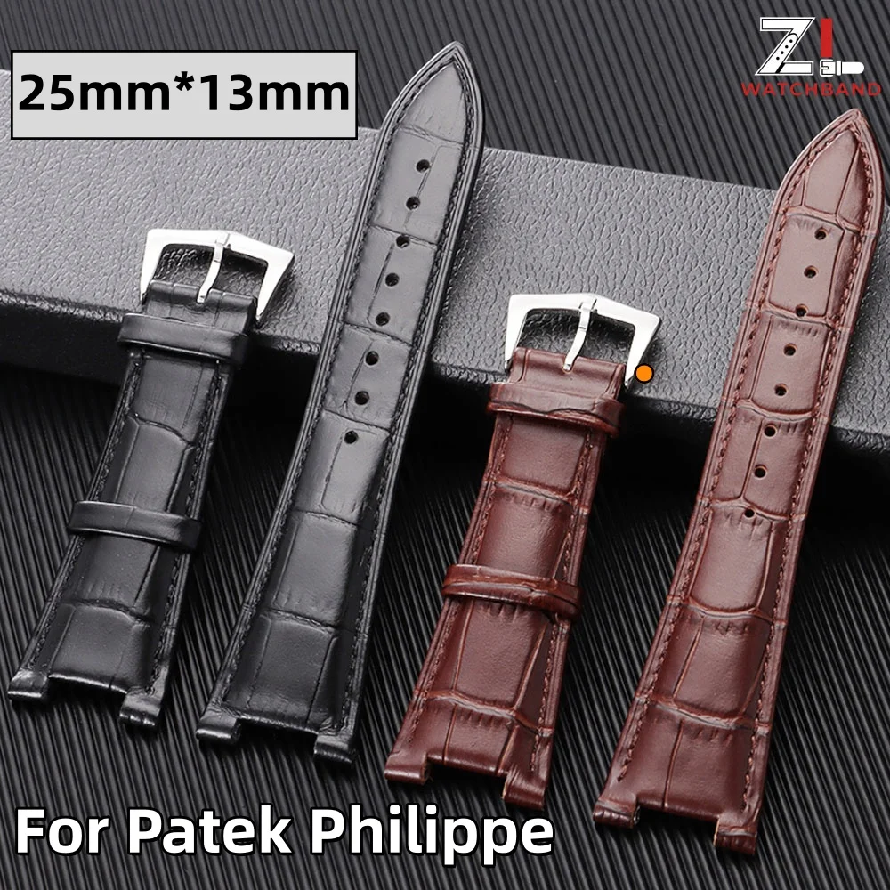 25mm*13mm Cowhide Leather Watch Strap For Patek Philippe 5711 5712G Nautilus Series Genuine Cow Premium Watchbands for Men