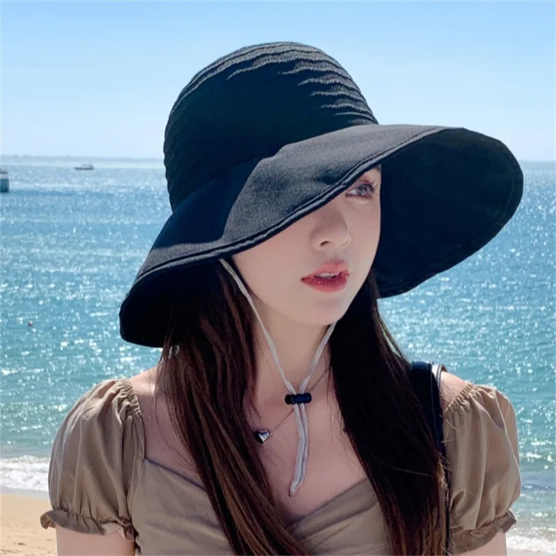 

Summer Electric Bike Solid Color Sunshade Empty Top Hat Large Brim Face Cover Women's Hat for Spring