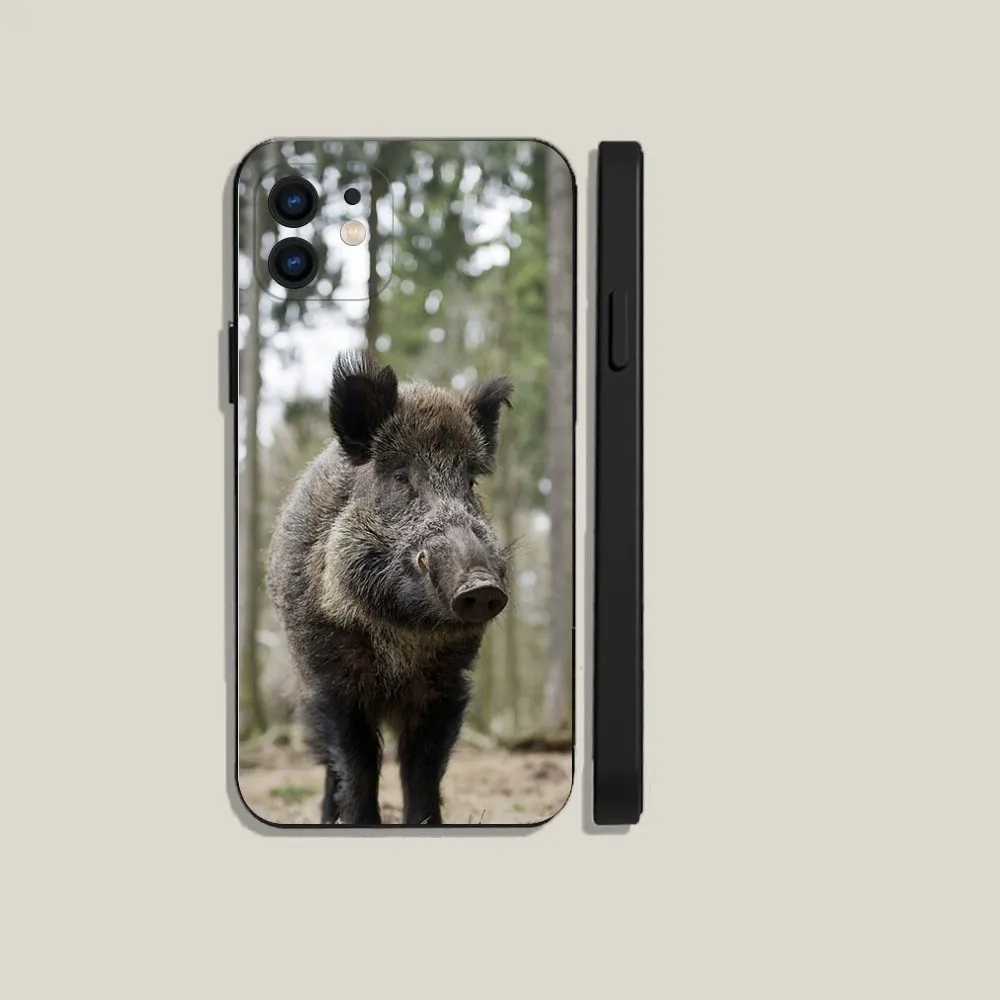 Wild Boar Pig Brown Phone Case For iPhone 15,14,13,12,11,Plus,Pro Max,XS,X,XR,SE,Mini,8,7 Soft Silicone Black Cover