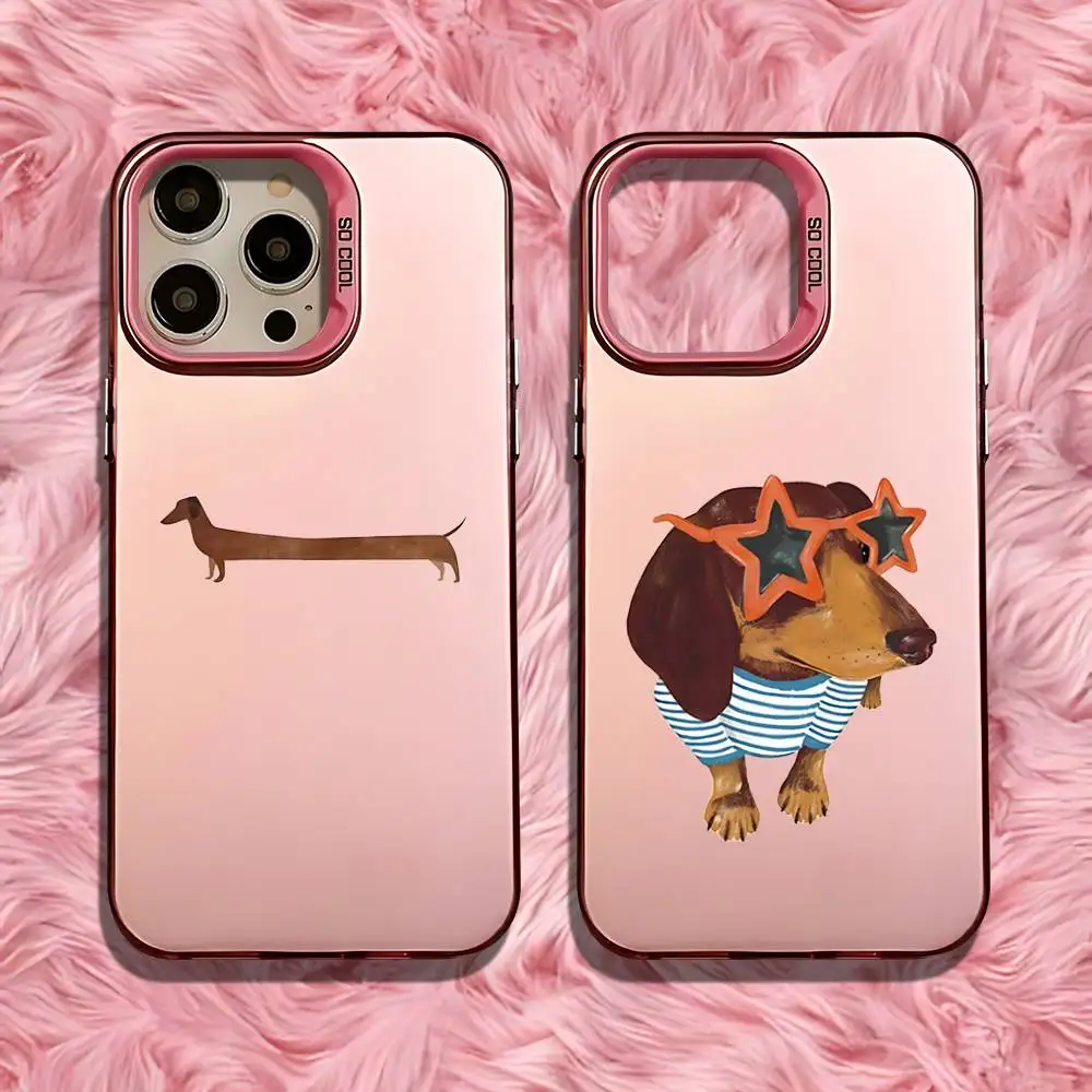 

Dachshund Cartoon Case For iPhone 16,15,14,13,12,11,Pro,Max,Plus,Mini,SE Anti Fall Pink Matte Hard Bumper