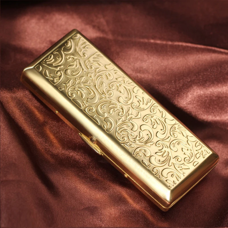 Portable Metal Slim Cigarettes Case for 10-14pcs Female Embossed Cigarettes Smoke Case Box Smoking Accessories 3 Color