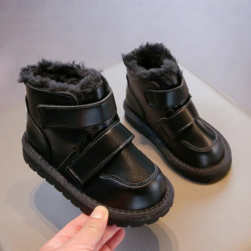 Children's Winter Boots - Brown Suede Ankle Boots with Faux Fur Lining and Velcro Closure, Kids' Snow Boots