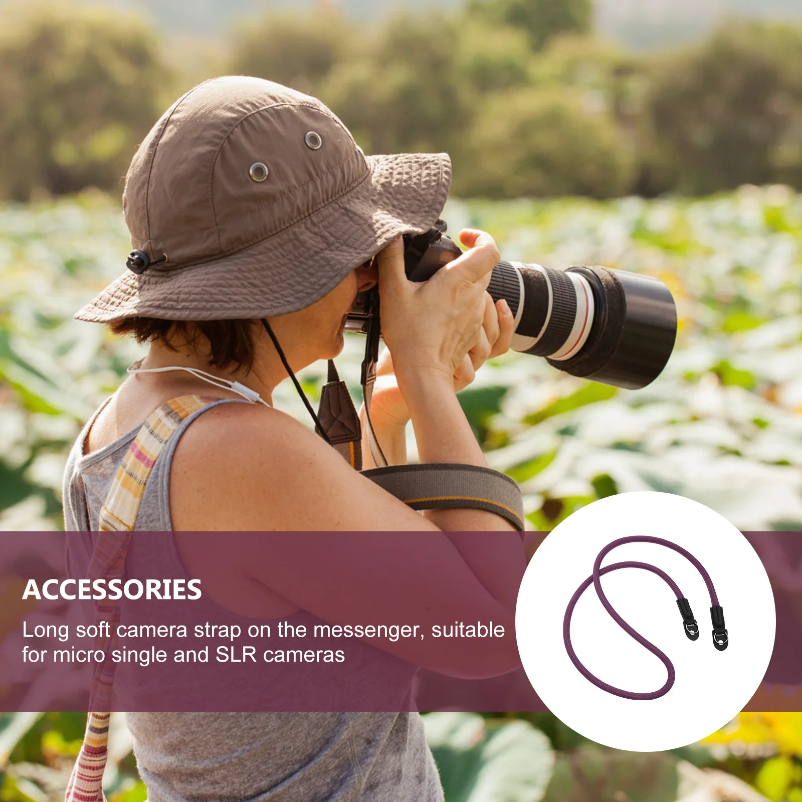

Camera Strap Purple Rope Lanyards Multifunction Detachable Microfiber Travel Shoulder Neck Durable Elastic Camera Neck Strap