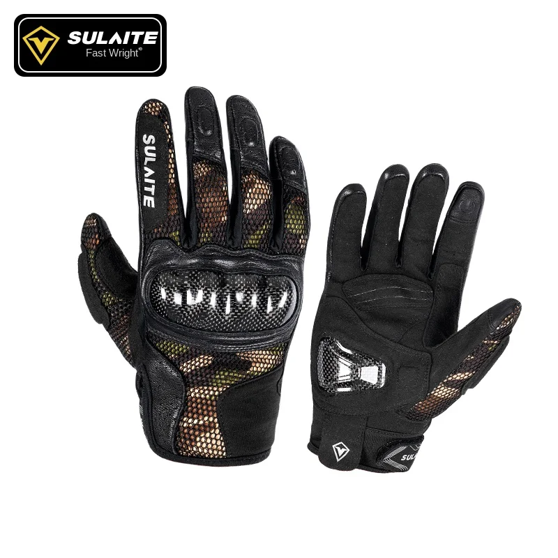 SULAITE Summer Motorcycle Gloves for Men and Women Breathable Fall Proof Motorcycle Retro Carbon Fiber Full Finger Gloves